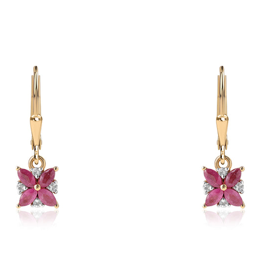 Pozlátené Strieborné Náušnice s Mozambickým Rubínom a Bielym Topásom