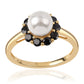 Pozlátený Strieborný Prsteň s Čiernym Spinelom a Bielou Sladkovodnou Perlou