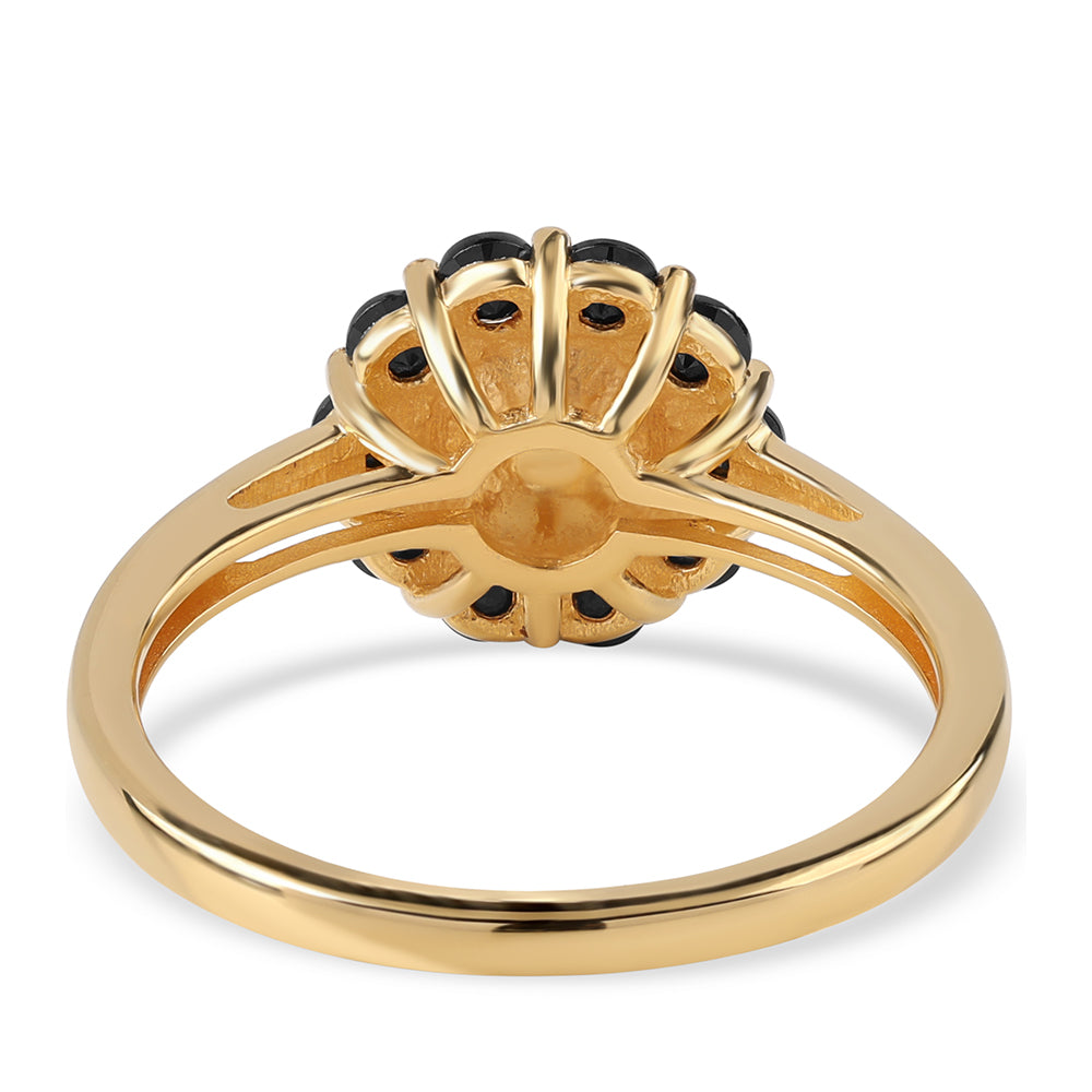 Pozlátený Strieborný Prsteň s Čiernym Spinelom a Bielou Sladkovodnou Perlou 3 