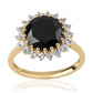 Pozlátený Strieborný Prsteň s Čiernym Spinelom a Bielym Topásom