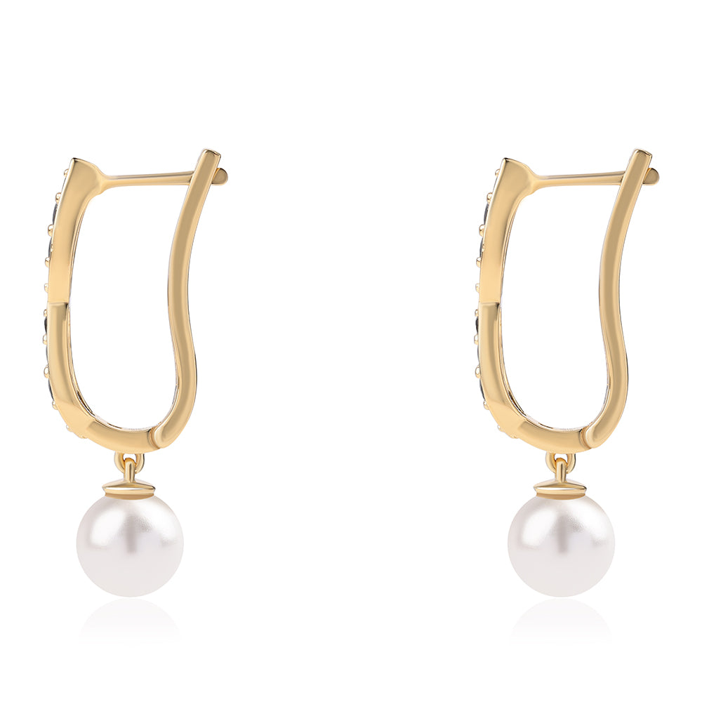 Pozlátené Strieborné Náušnice s Čiernym Spinelom a Bielou Sladkovodnou Perlou