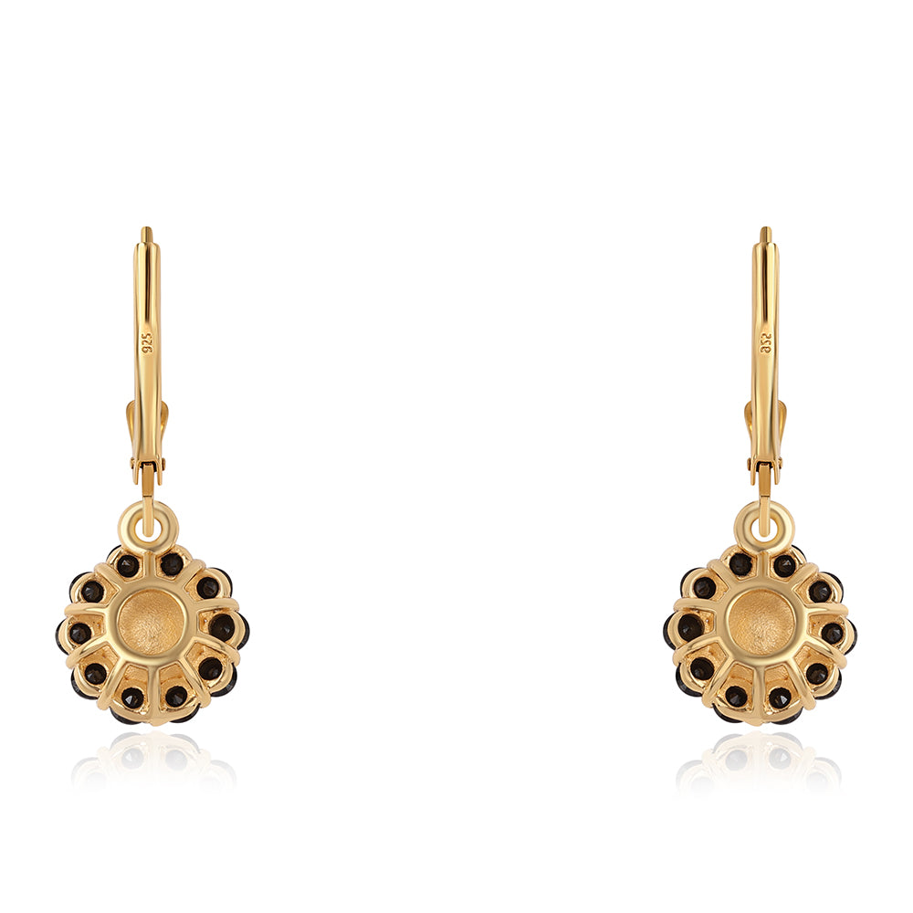 Pozlátené Strieborné Náušnice s Čiernym Spinelom a Bielou Sladkovodnou Perlou 2 