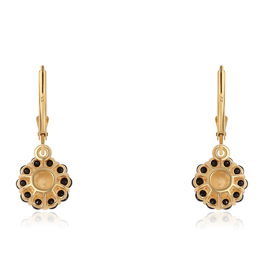 Pozlátené Strieborné Náušnice s Čiernym Spinelom a Bielou Sladkovodnou Perlou