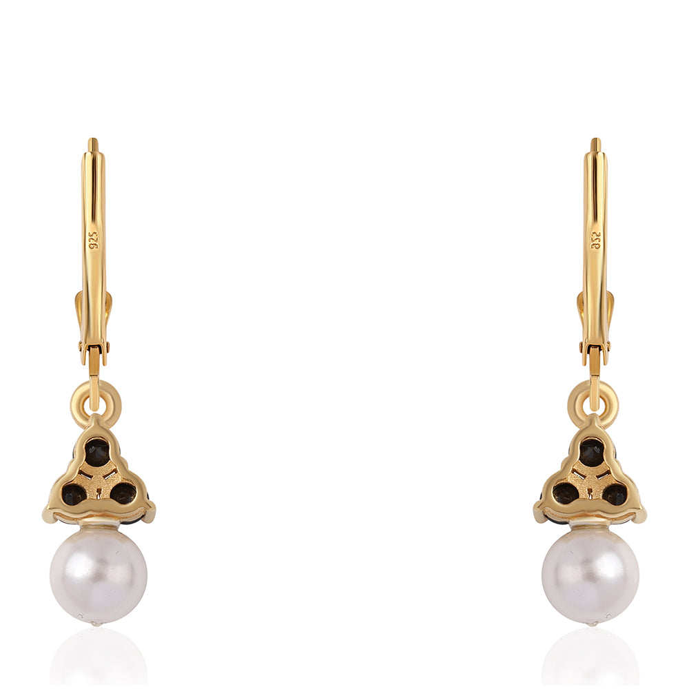 Pozlátené Strieborné Náušnice s Čiernym Spinelom a Bielou Sladkovodnou Perlou 4 
