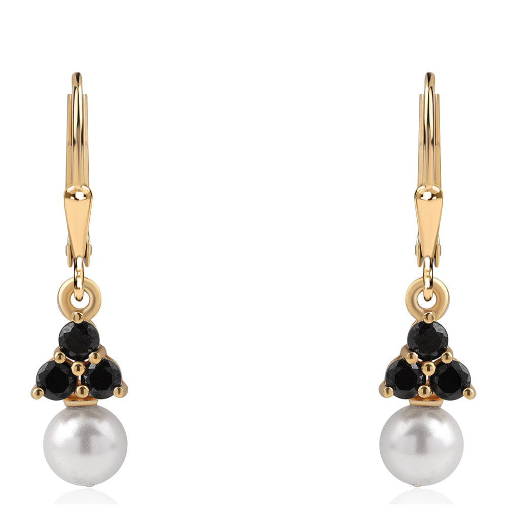 Pozlátené Strieborné Náušnice s Čiernym Spinelom a Bielou Sladkovodnou Perlou 5 
