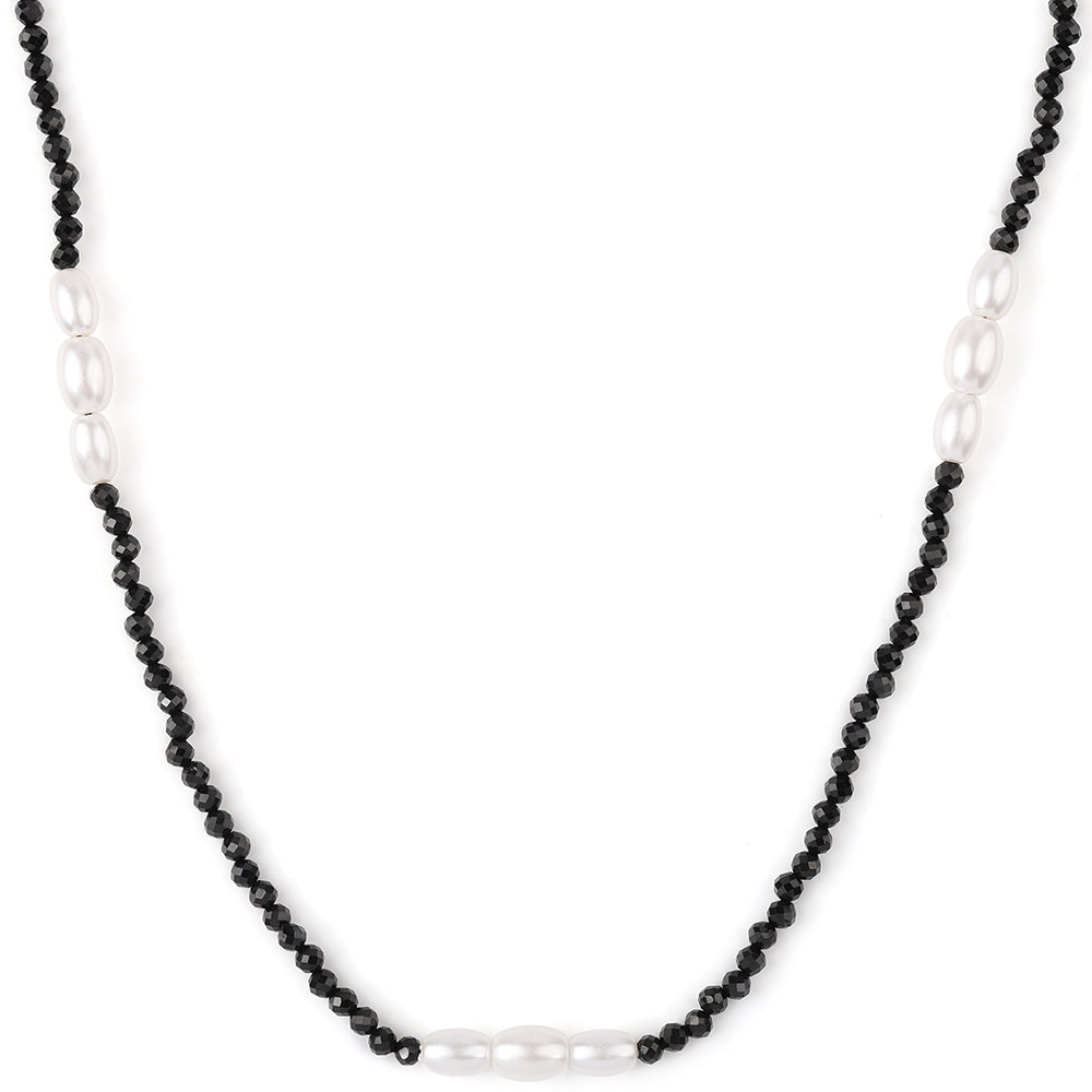 Pozlátený Strieborný Náhrdelník s Čiernym Spinelom a Bielou Sladkovodnou Perlou