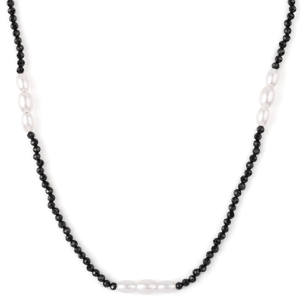 Pozlátený Strieborný Náhrdelník s Čiernym Spinelom a Bielou Sladkovodnou Perlou 5 