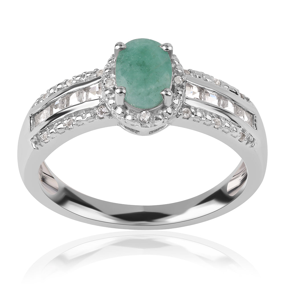 Strieborný Prsteň s Brazílskym Smaragdom a Bielym Topásom 1 