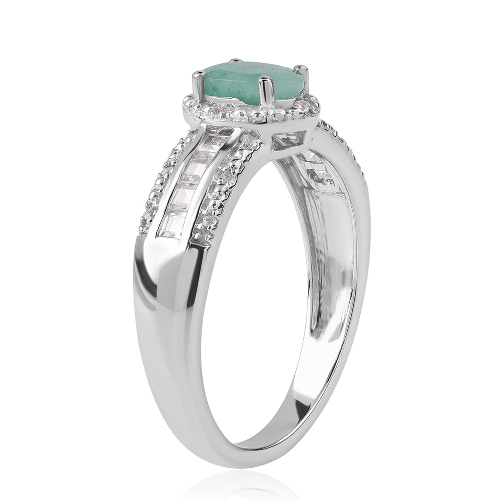Strieborný Prsteň s Brazílskym Smaragdom a Bielym Topásom