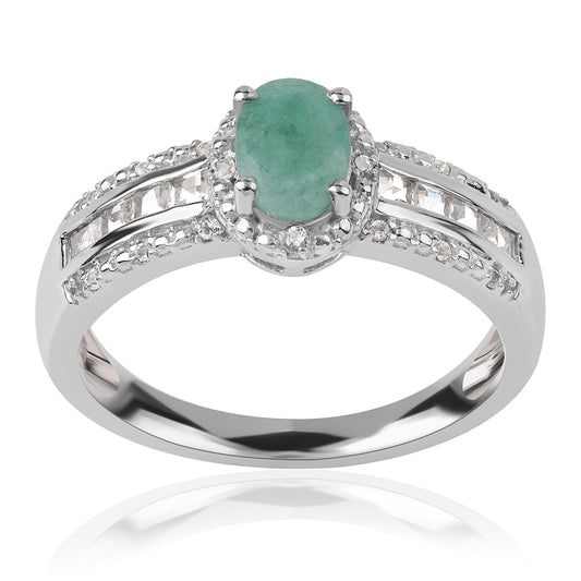 Strieborný Prsteň s Brazílskym Smaragdom a Bielym Topásom