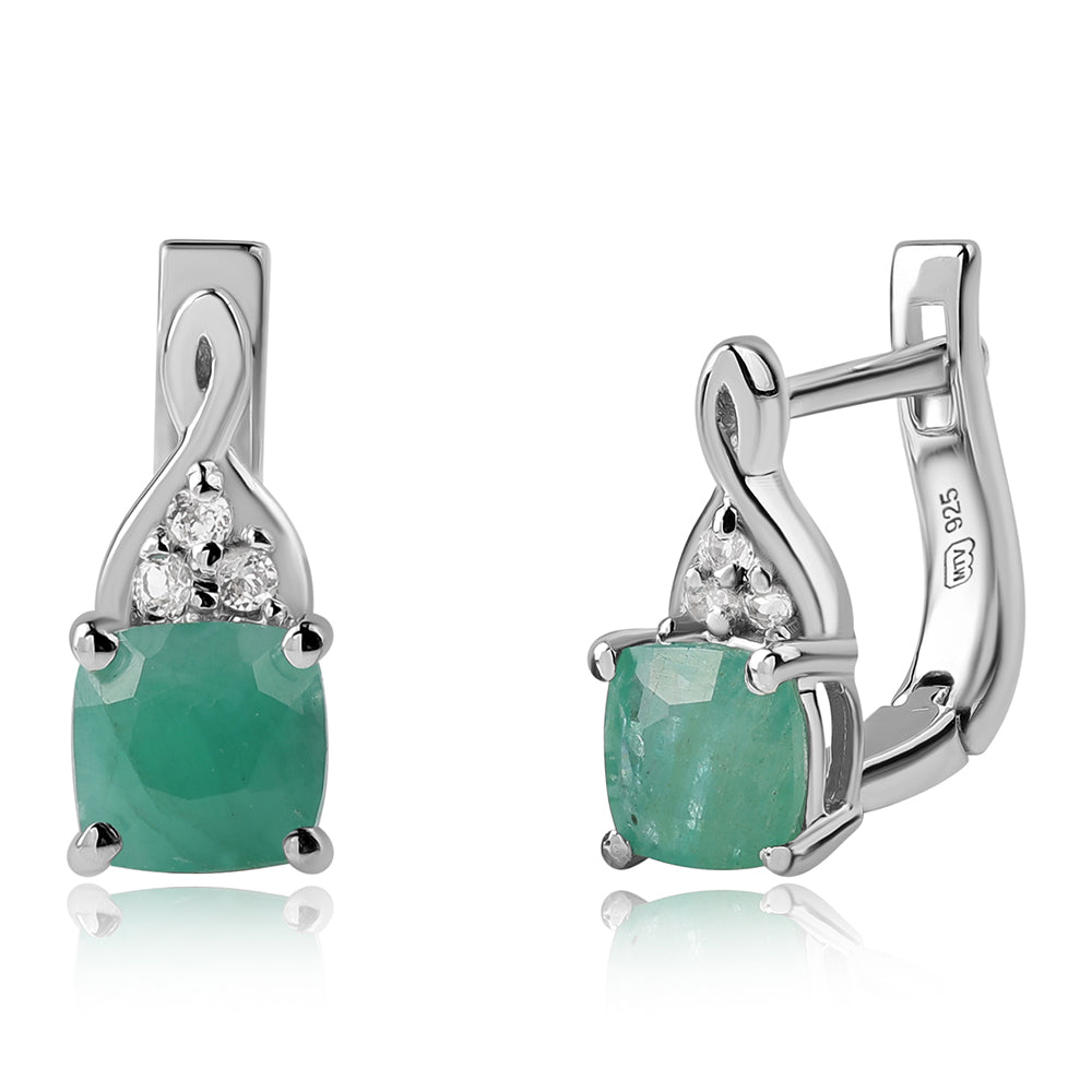 Strieborné Náušnice s Brazílskym Smaragdom a Bielym Topásom 1 