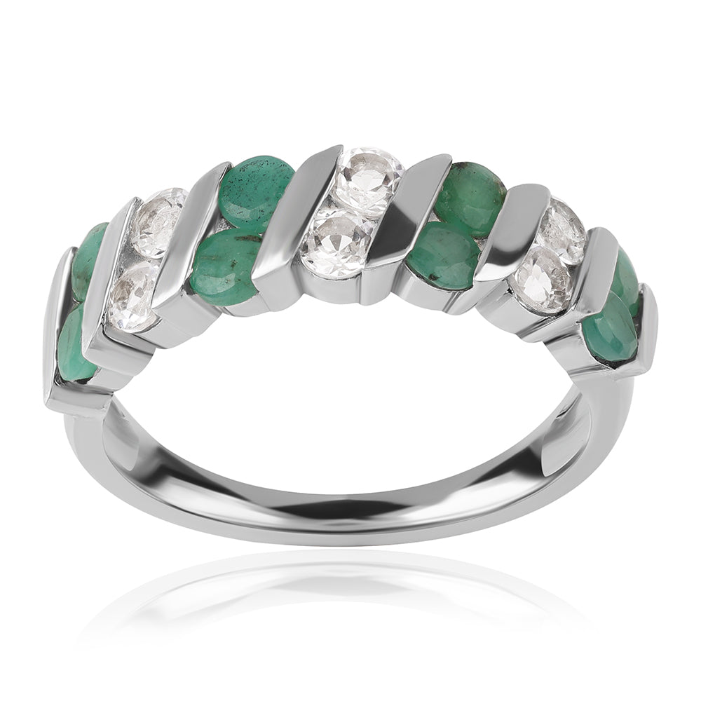 Strieborný Prsteň s Brazílskym Smaragdom a Bielym Topásom 4 