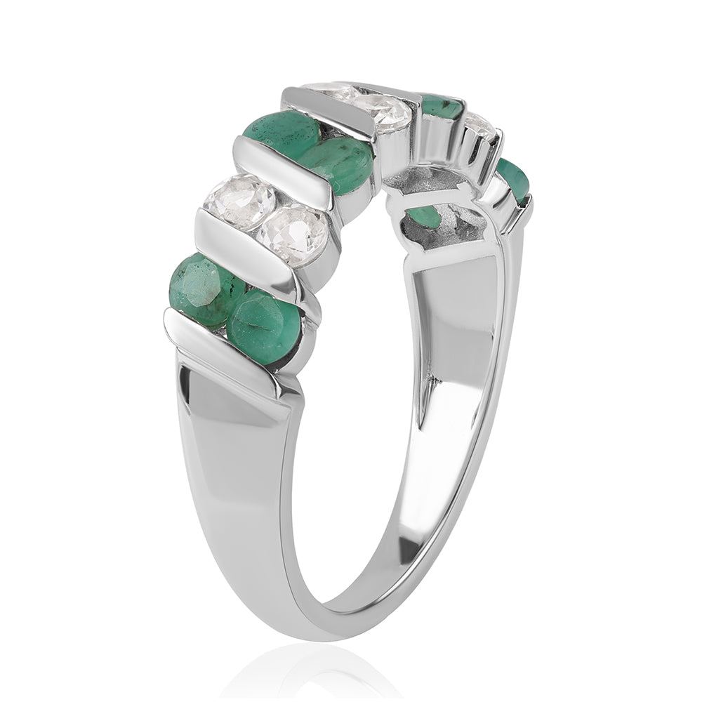 Strieborný Prsteň s Brazílskym Smaragdom a Bielym Topásom 5 