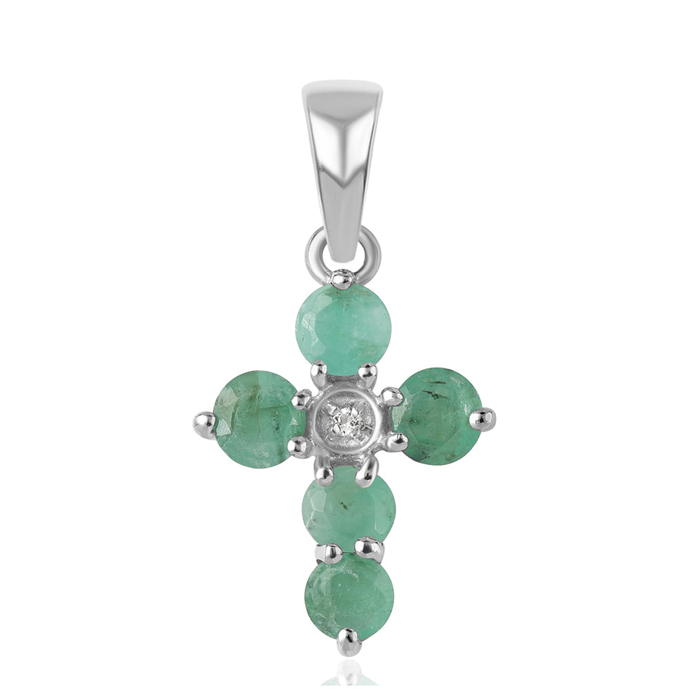Kríž Strieborný Prívesok s Brazílskym Smaragdom a Bielym Topásom 1 