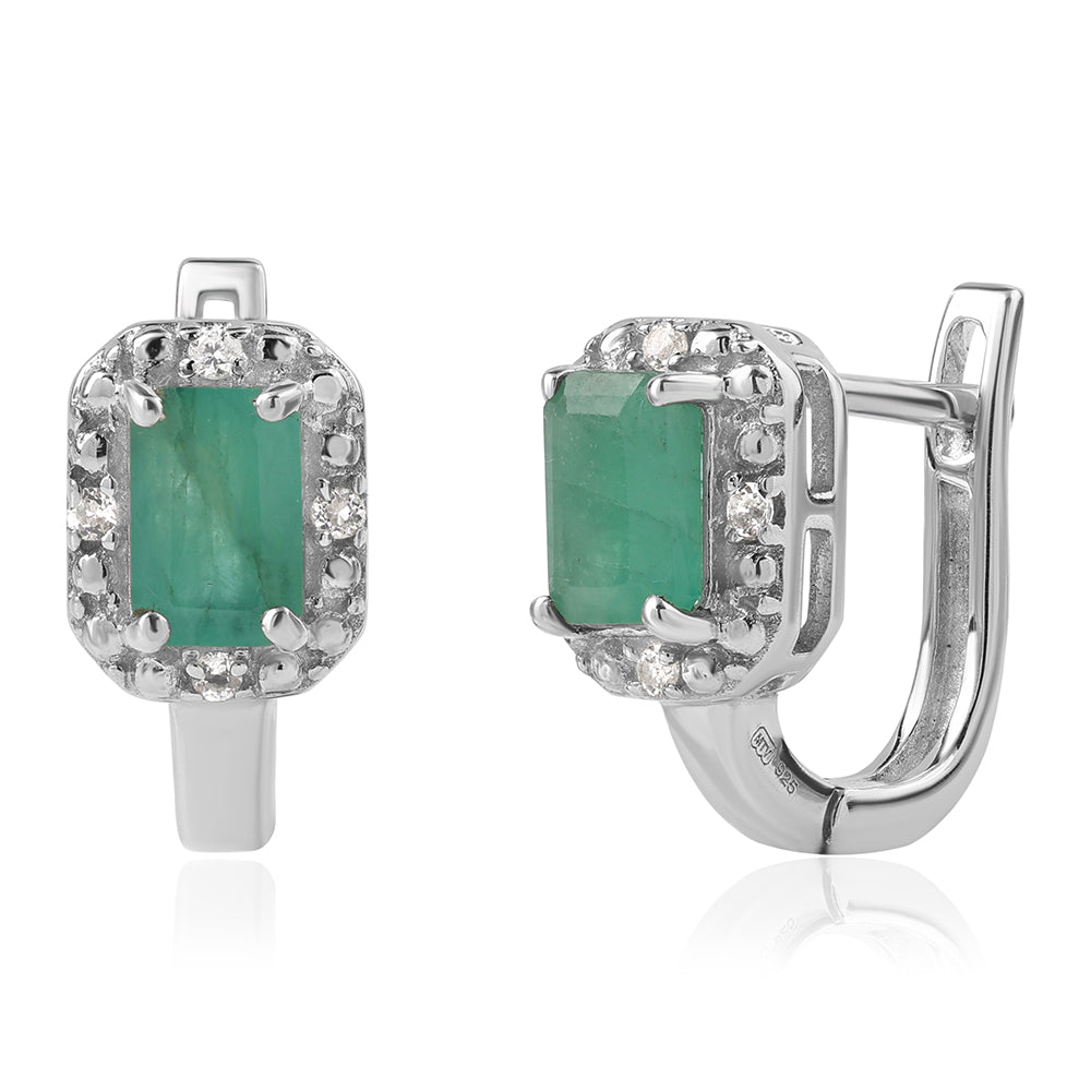 Strieborné Náušnice s Brazílskym Smaragdom a Bielym Topásom
