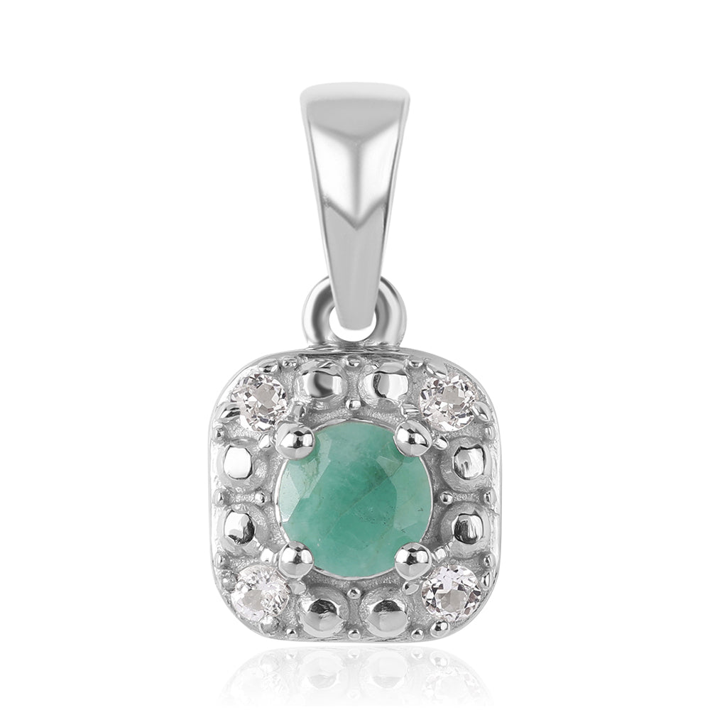 Strieborné Sada s Brazílskym Smaragdom a Bielym Topásom ( Náušnice+Prsteň +Prívesok )