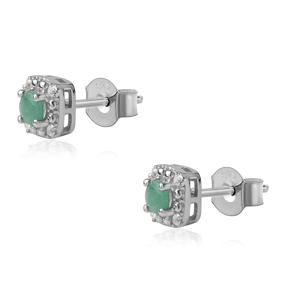 Strieborné Sada s Brazílskym Smaragdom a Bielym Topásom ( Náušnice+Prsteň +Prívesok )