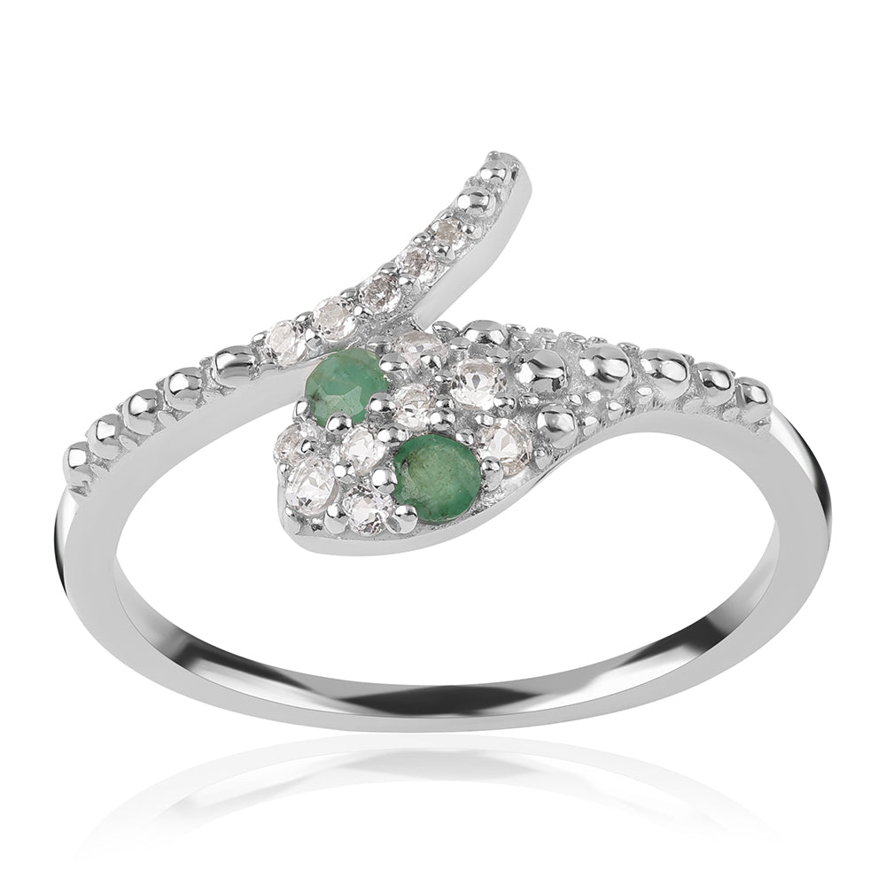Strieborný Prsteň s Brazílskym Smaragdom a Bielym Topásom