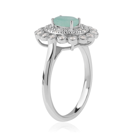 Strieborný Prsteň s Brazílskym Smaragdom a Bielym Topásom