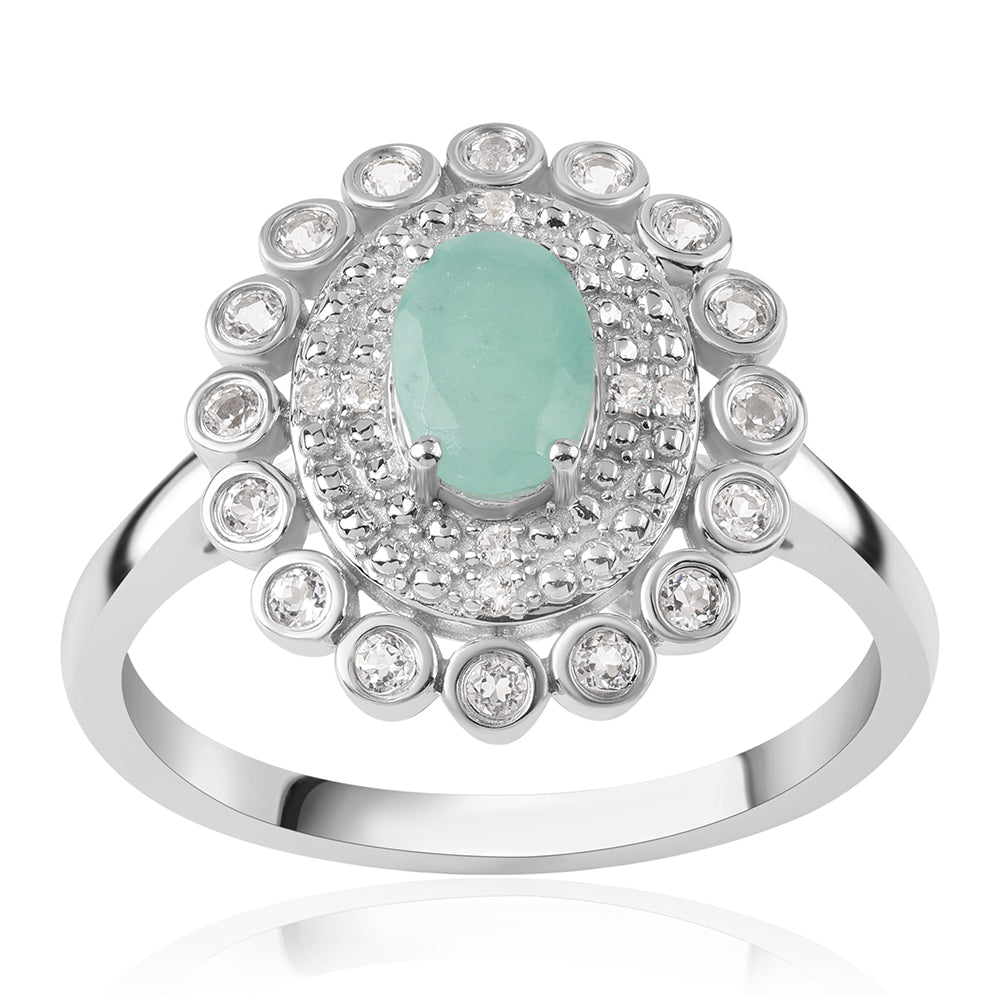 Strieborný Prsteň s Brazílskym Smaragdom a Bielym Topásom 1 