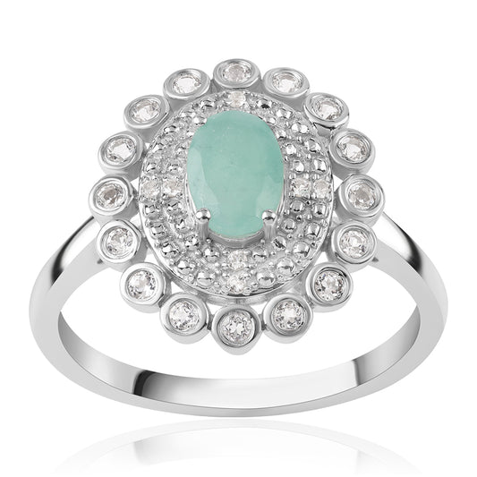 Strieborný Prsteň s Brazílskym Smaragdom a Bielym Topásom