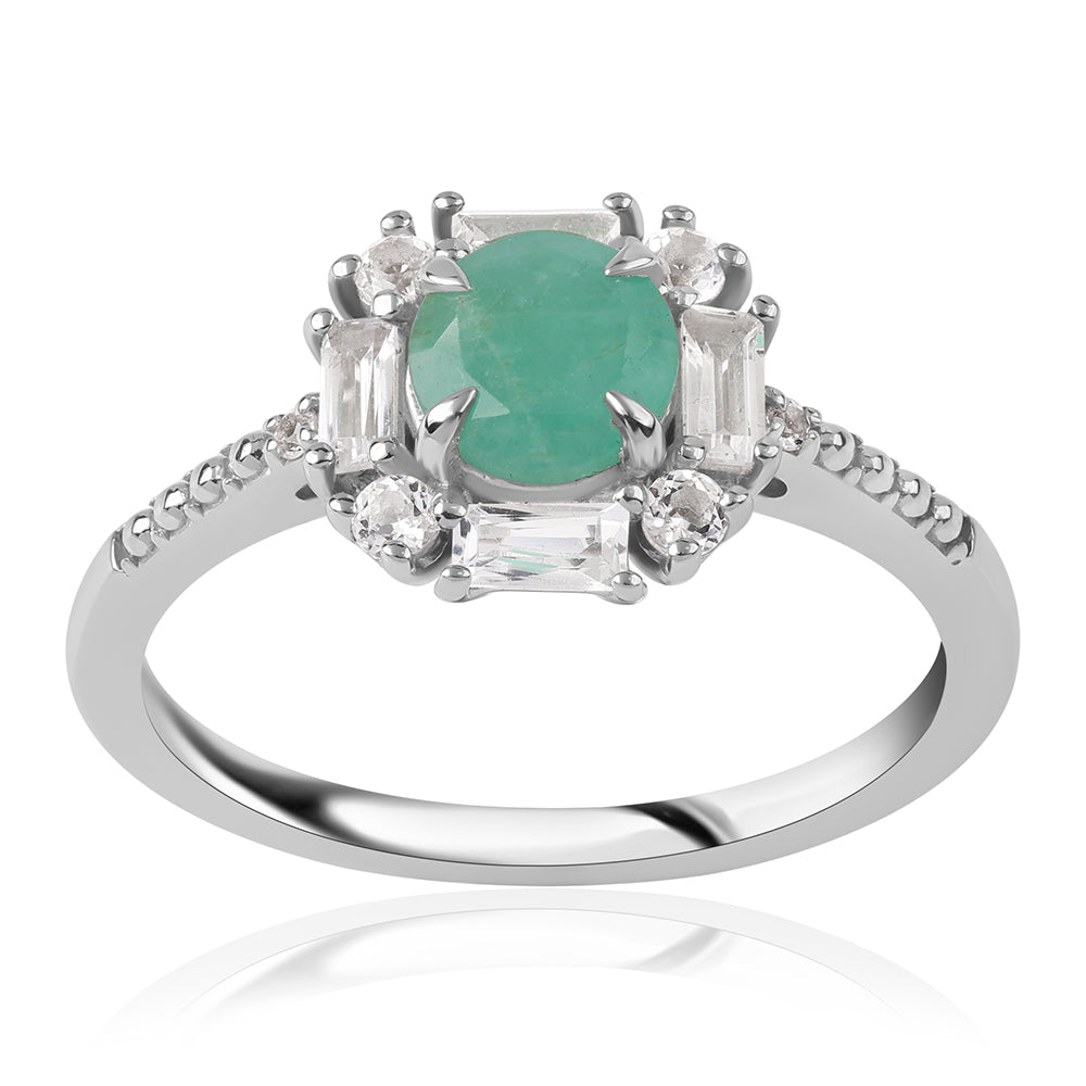 Strieborný Prsteň s Brazílskym Smaragdom a Bielym Topásom 4 