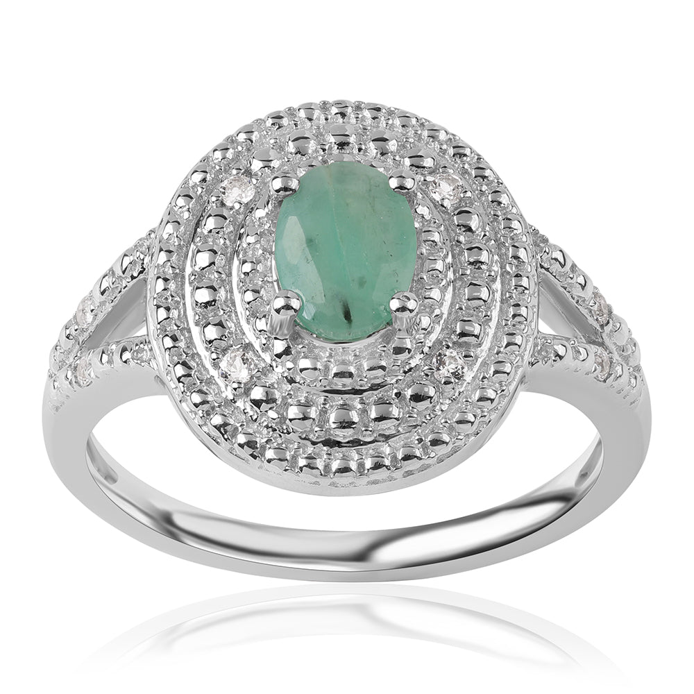 Strieborný Prsteň s Brazílskym Smaragdom a Bielym Topásom 1 