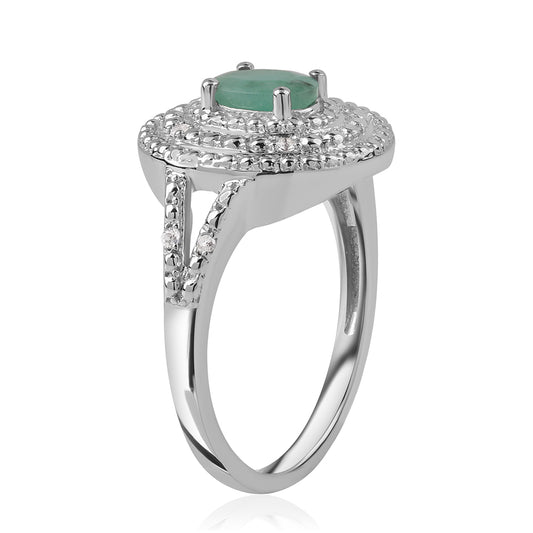 Strieborný Prsteň s Brazílskym Smaragdom a Bielym Topásom