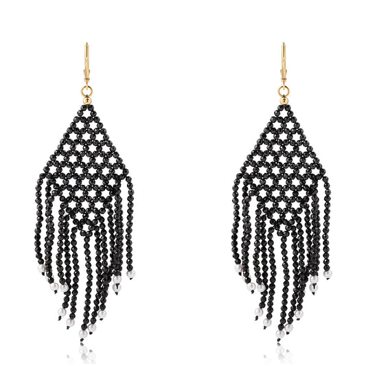 Pozlátené Strieborné Náušnice s Čiernym Spinelom a Bielou Sladkovodnou Perlou