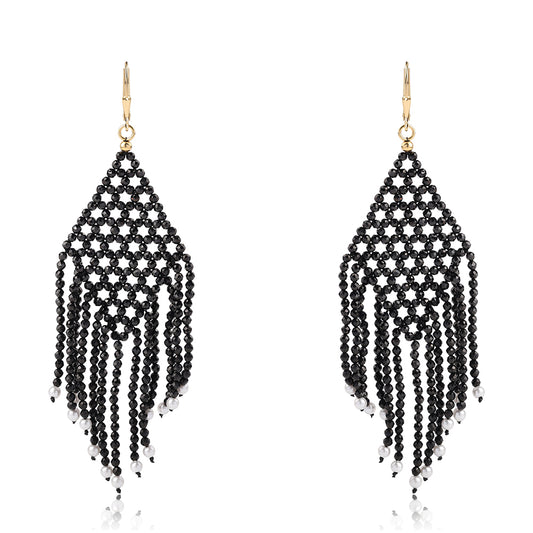 Pozlátené Strieborné Náušnice s Čiernym Spinelom a Bielou Sladkovodnou Perlou