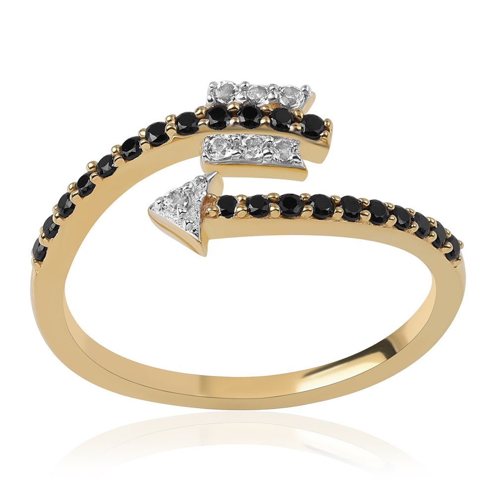 Pozlátený Strieborný Prsteň s Čiernym Spinelom a Bielym Topásom