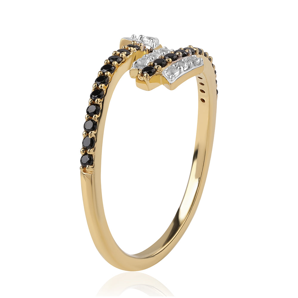 Pozlátený Strieborný Prsteň s Čiernym Spinelom a Bielym Topásom 3 