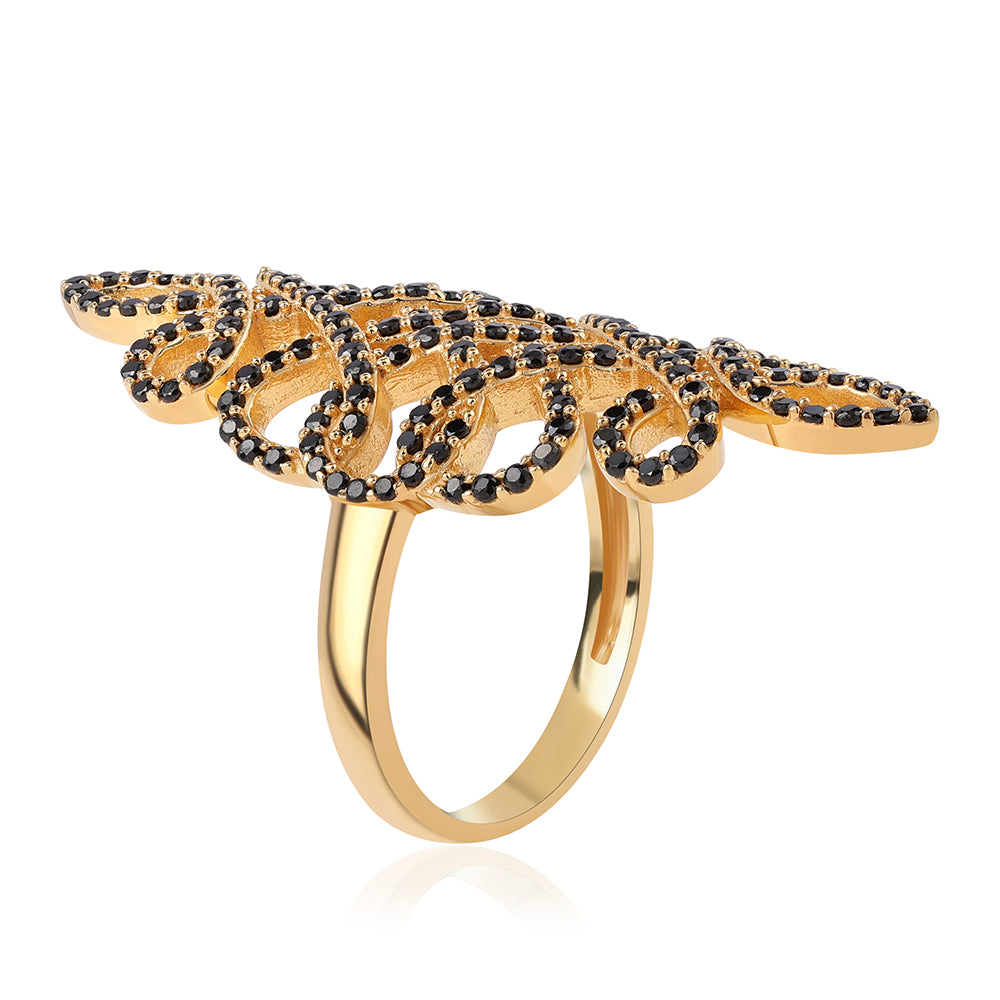 Pozlátený Strieborný Prsteň s Čiernym Spinelom 2 