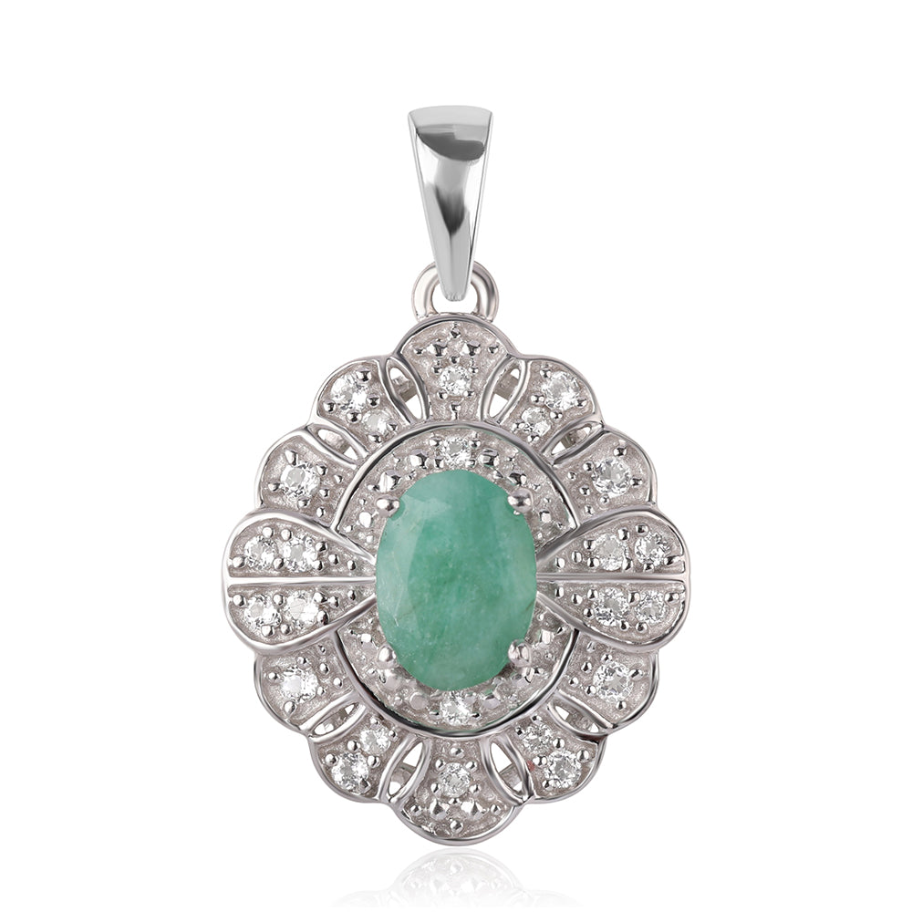 Strieborný Prívesok s Brazílskym Smaragdom a Bielym Topásom