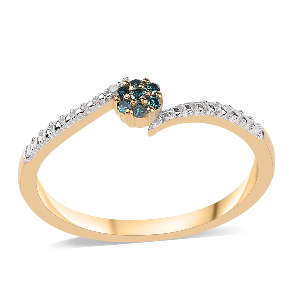 Pozlátený Strieborný Prsteň s Modrým Diamantom a Bielym Diamantom