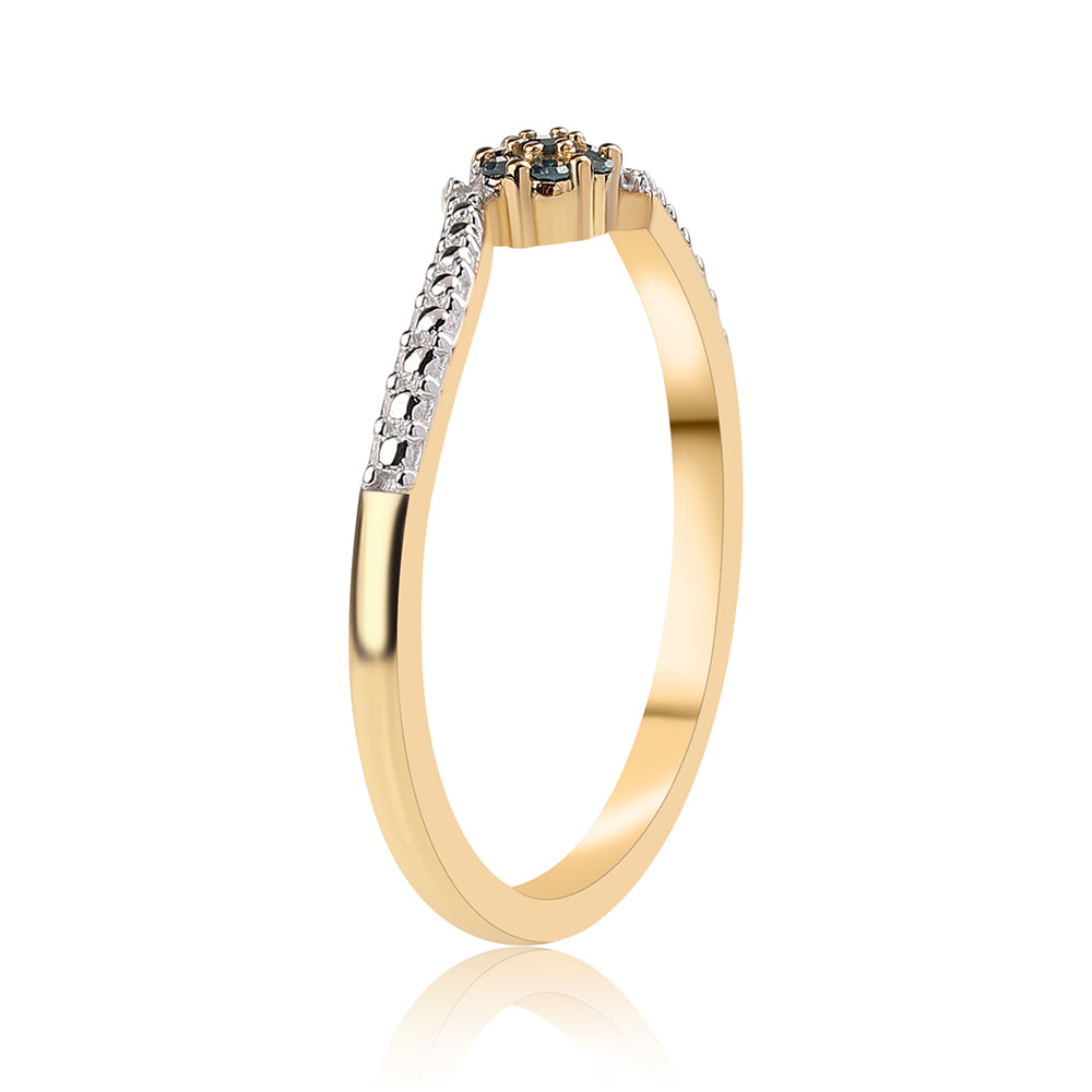 Pozlátený Strieborný Prsteň s Modrým Diamantom a Bielym Diamantom 2 