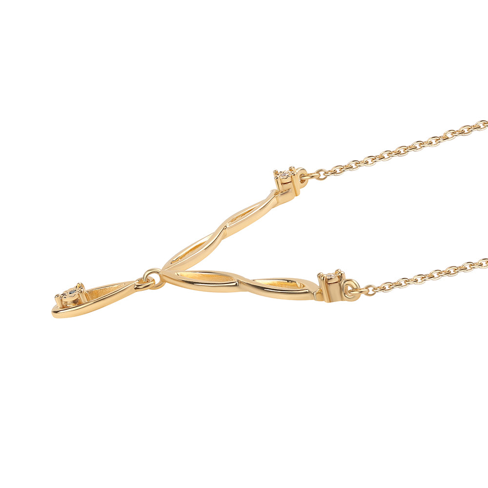 Pozlátený Strieborný Náhrdelník s Modrým Diamantom a Bielym Diamantom