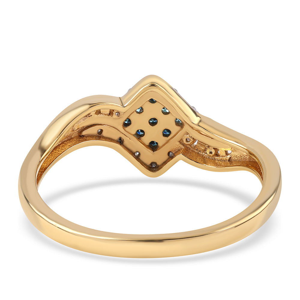 Pozlátený Strieborný Prsteň s Modrým Diamantom a Bielym Diamantom