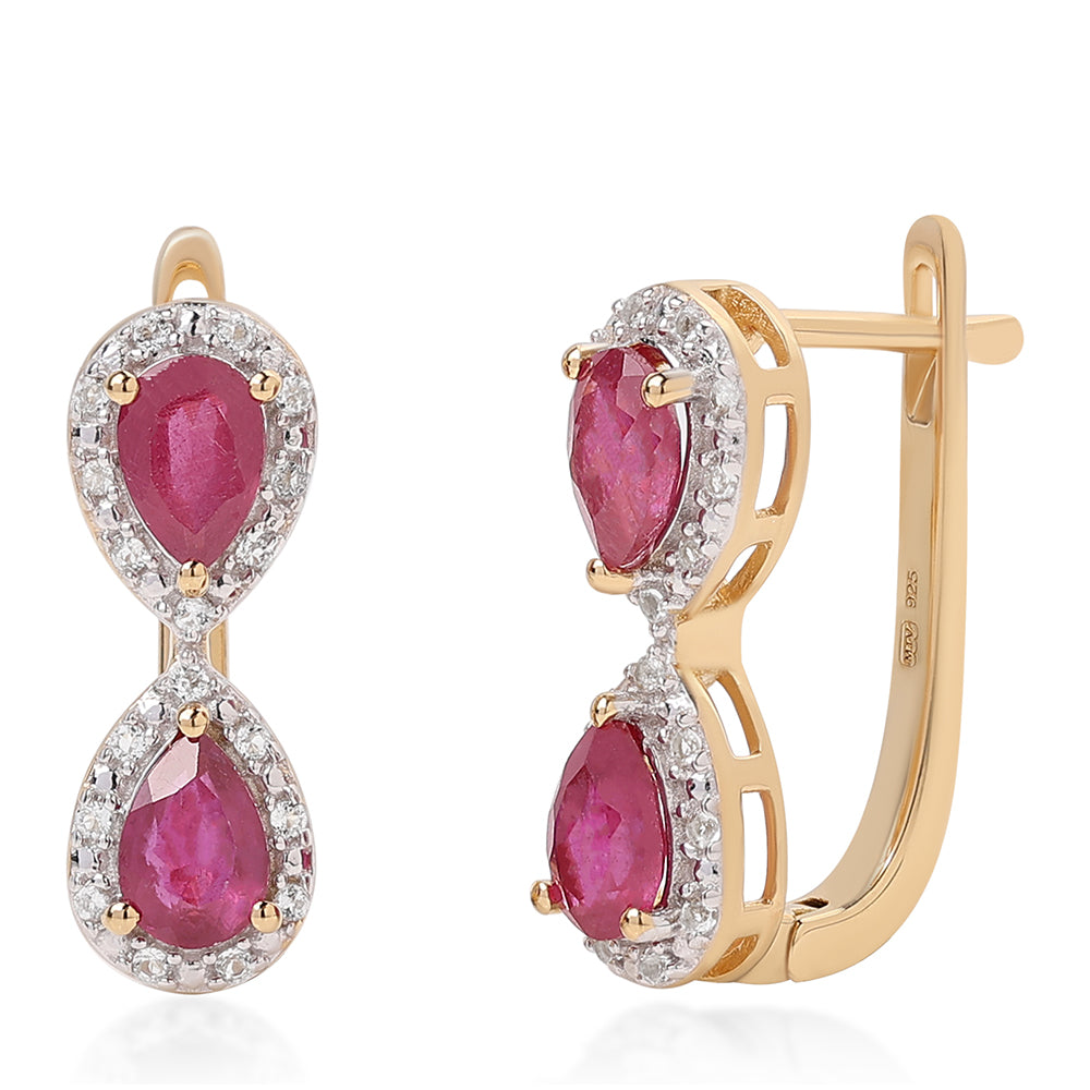 Pozlátené Strieborné Náušnice s Thajským Rubínom a Bielym Topásom