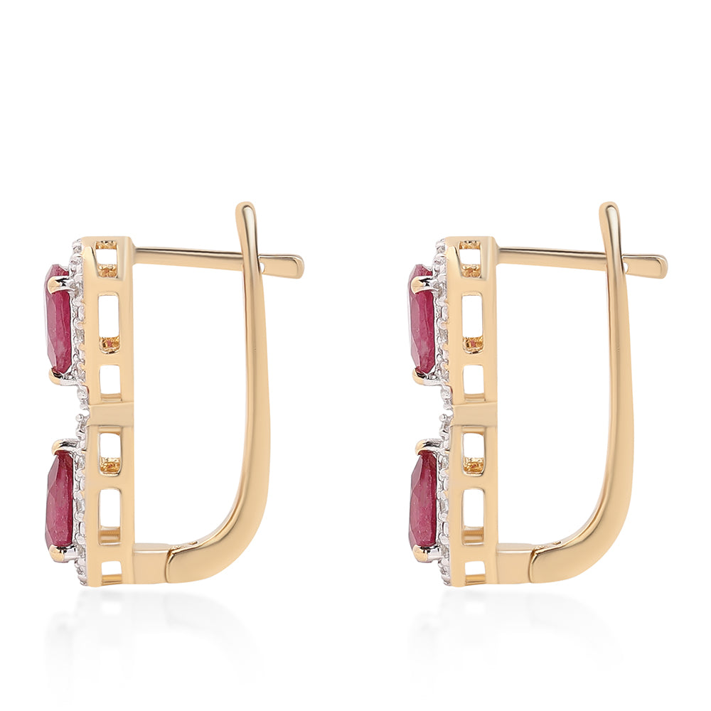 Pozlátené Strieborné Náušnice s Thajským Rubínom a Bielym Topásom 2 