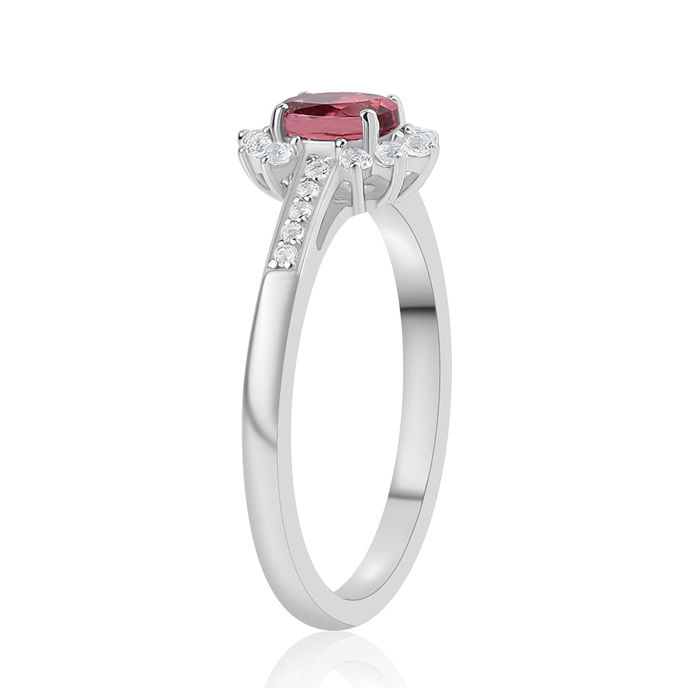 Strieborný Prsteň s Rubellitom z Cruzeira a Bielym Topásom