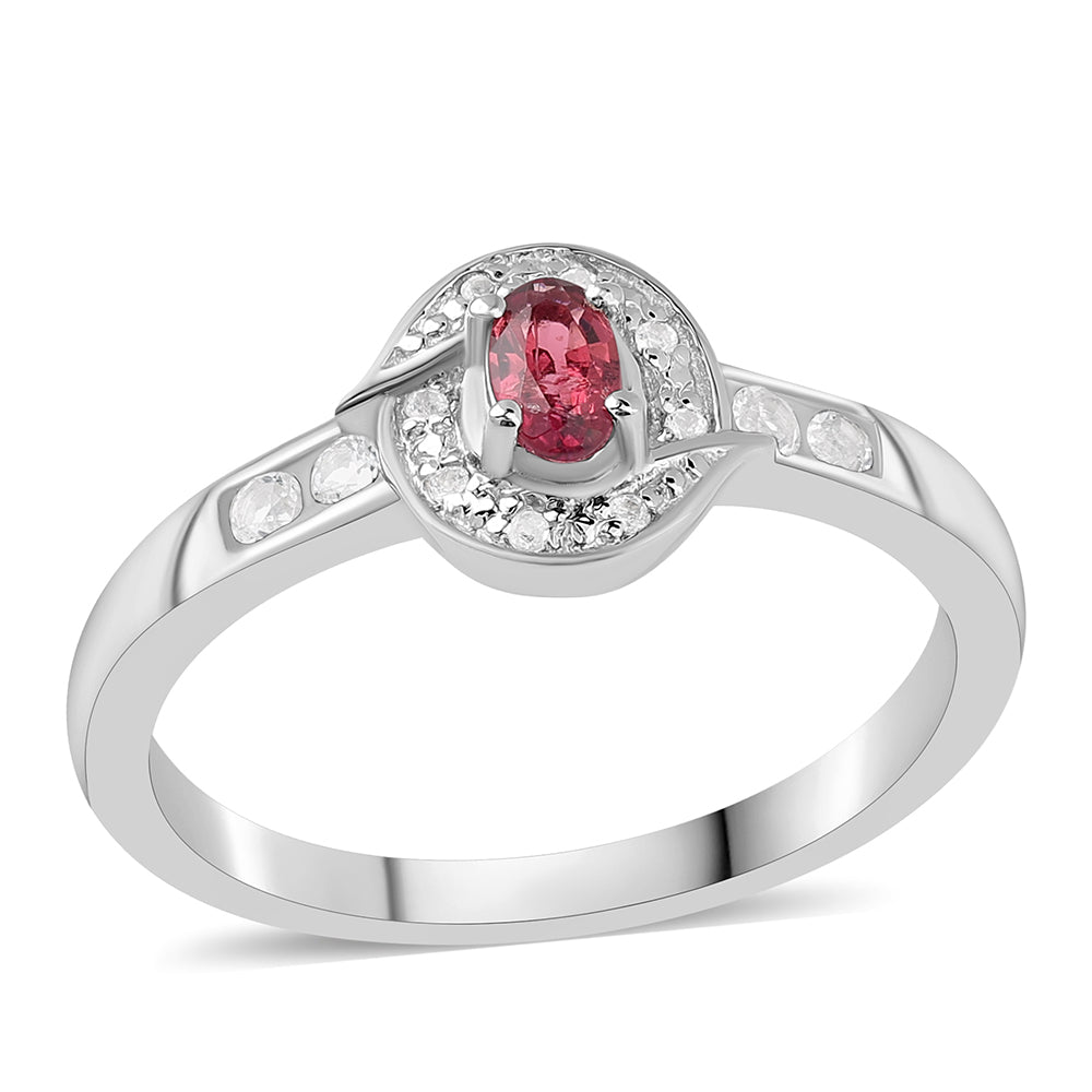 Strieborný Prsteň s Rubellitom z Cruzeira a Bielym Topásom