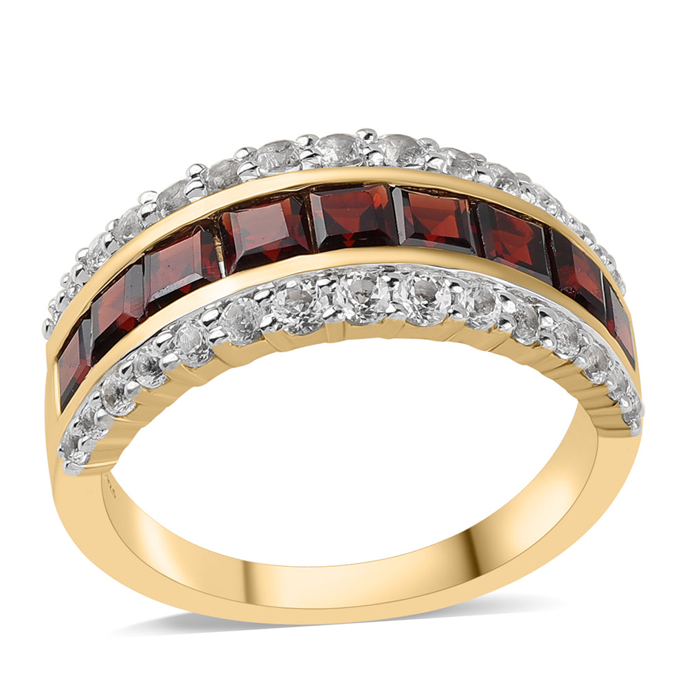 Pozlátený Strieborný Prsteň s Bartonským Granátom a Bielym Topásom 1 