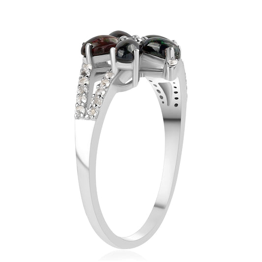 Strieborný Prsteň s Polnočne Čiernym Etiópskym Opálom z Lega Dembi a Bielym Topásom