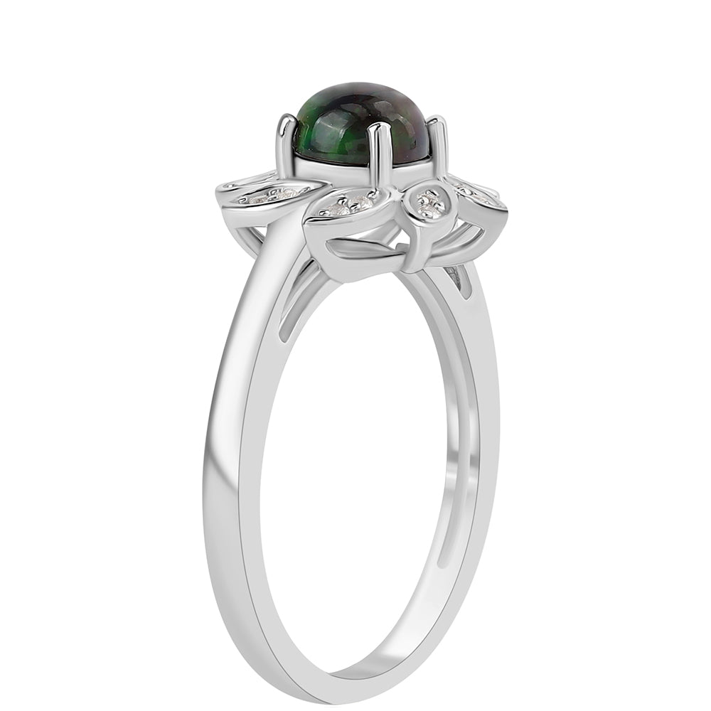 Strieborný Prsteň s Polnočne Čiernym Etiópskym Opálom z Lega Dembi a Bielym Topásom 2 