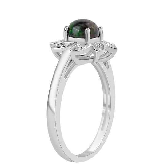 Strieborný Prsteň s Polnočne Čiernym Etiópskym Opálom z Lega Dembi a Bielym Topásom