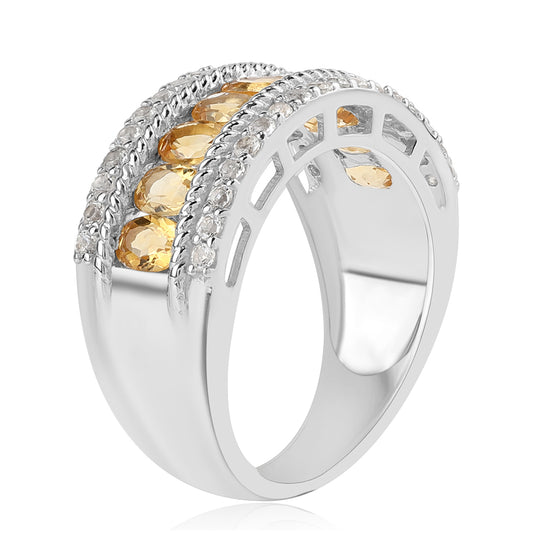 Strieborný Prsteň s Citrínom a Bielym Topásom