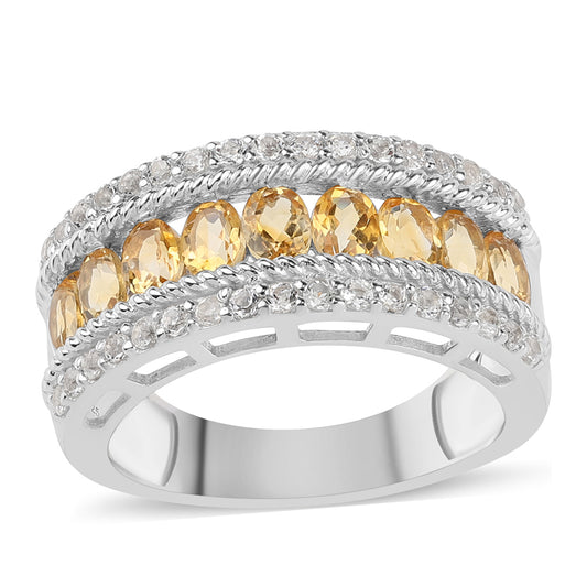 Strieborný Prsteň s Citrínom a Bielym Topásom