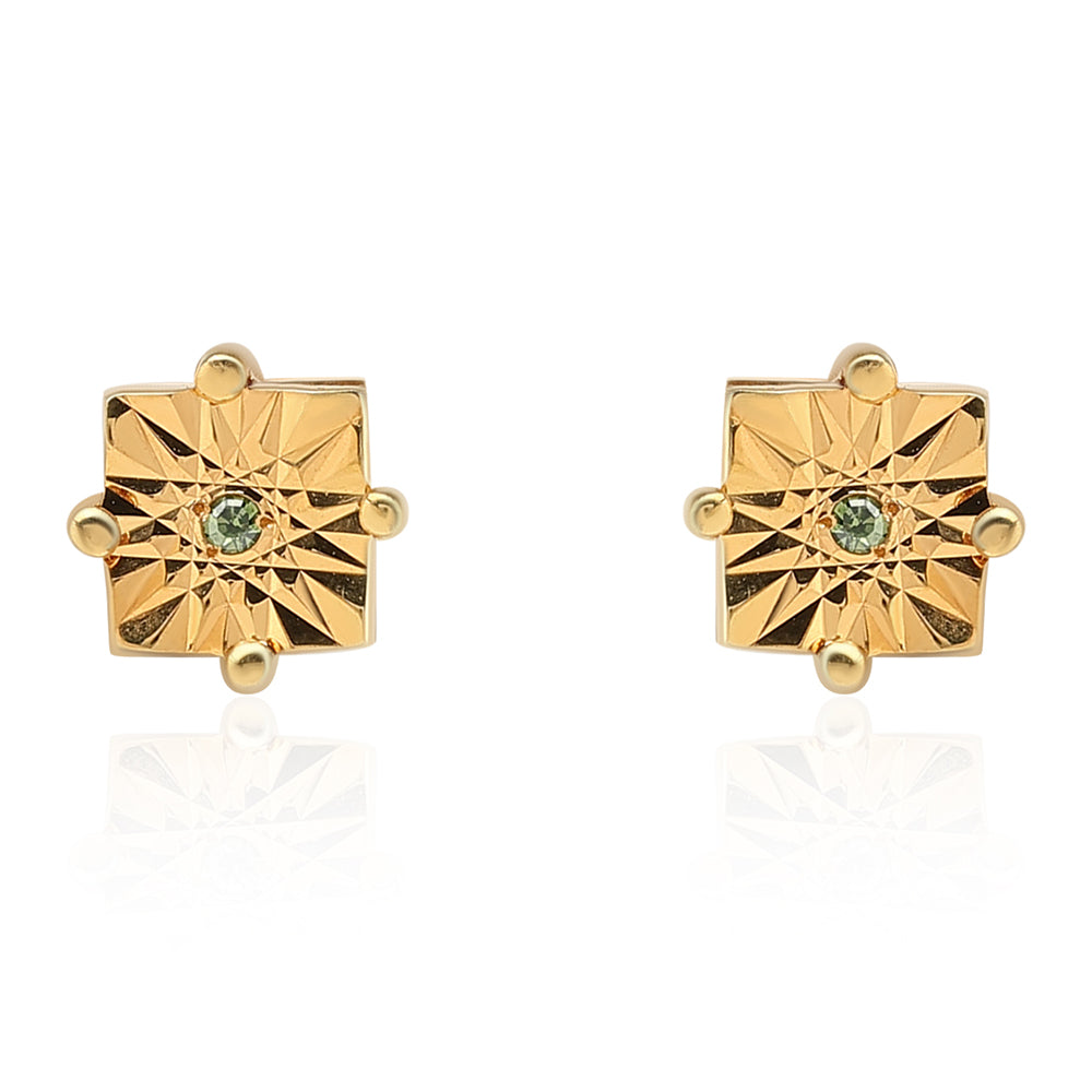 Pozlátené Strieborné Náušnice s so Zeleným Diamantom 2 