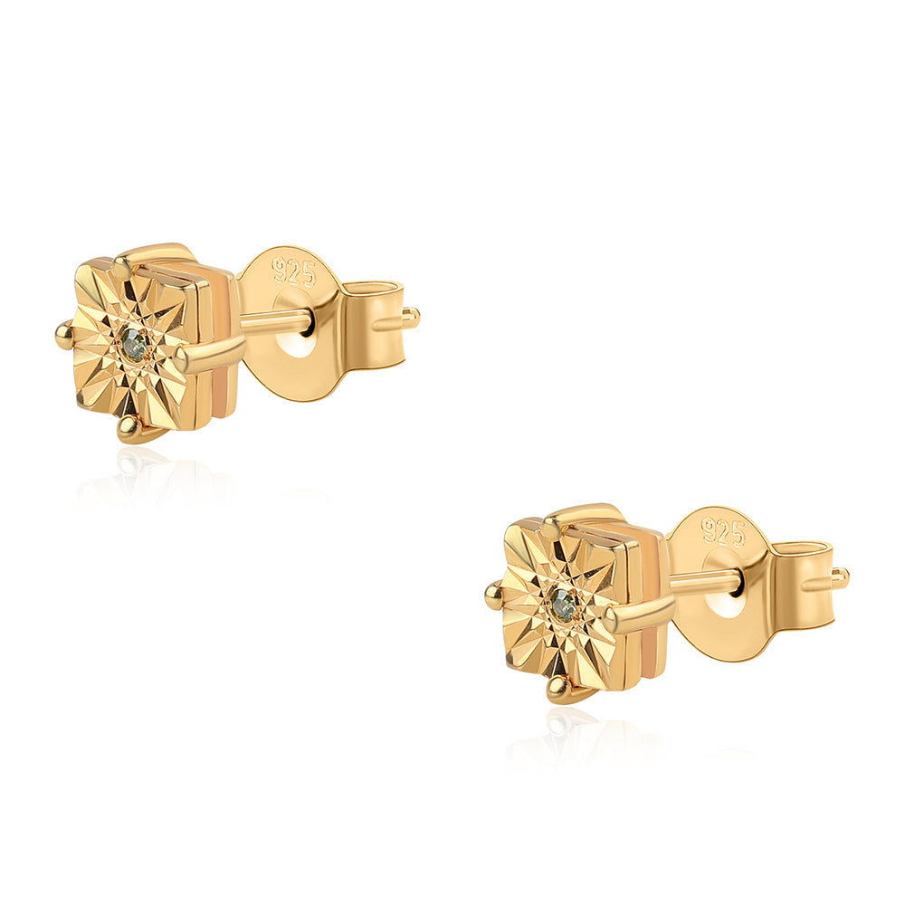 Pozlátené Strieborné Náušnice s so Zeleným Diamantom